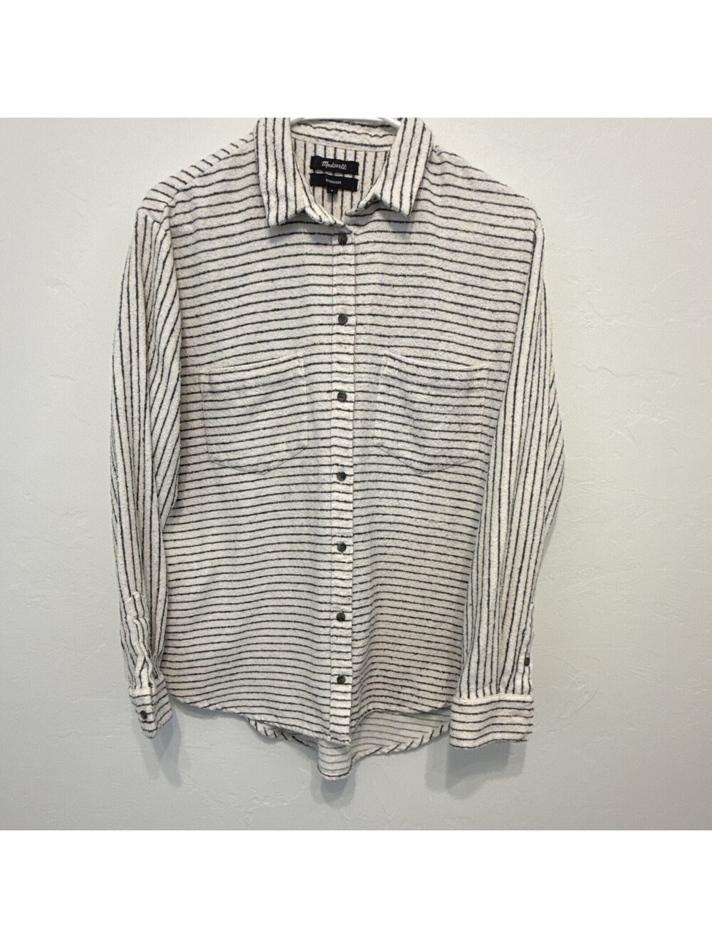 Madewell White/Black Striped Cotton Button-Up Shirt Oversized S Women’s